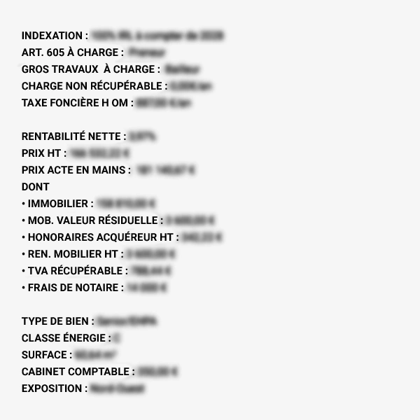 Tableau de données du bien immobilier